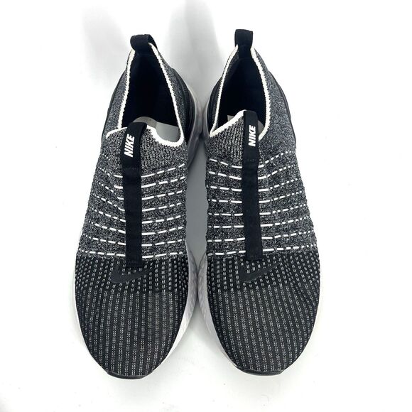 Nike Shoes Size 10.5 Mens Black White React Phantom Road Run Flyknit 2 Pull On - Picture 2 of 8